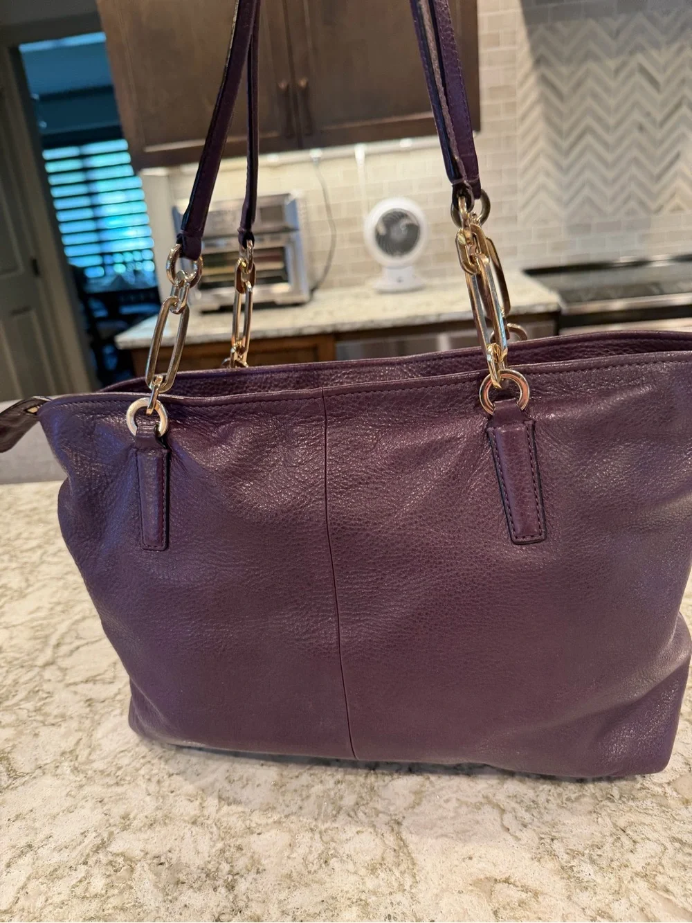 Coach Purple Leather Shoulder Bag with Gold-Tone Hardware